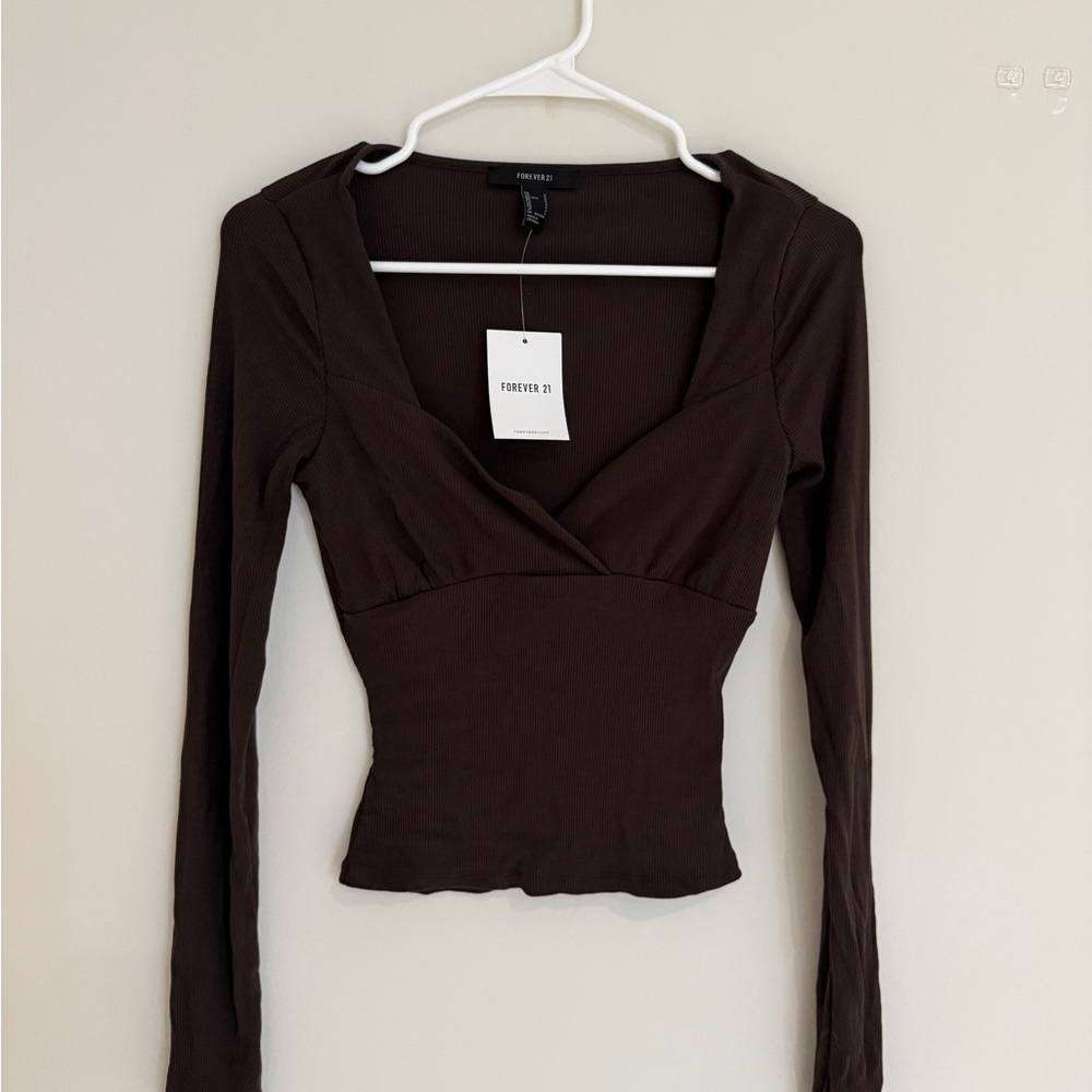 Forever 21 Deep Brown V-Neck Blouse